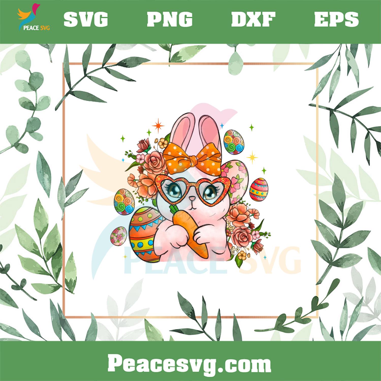 Cute Easter Bunny Flower Easter Egg PNG Sublimation Designs