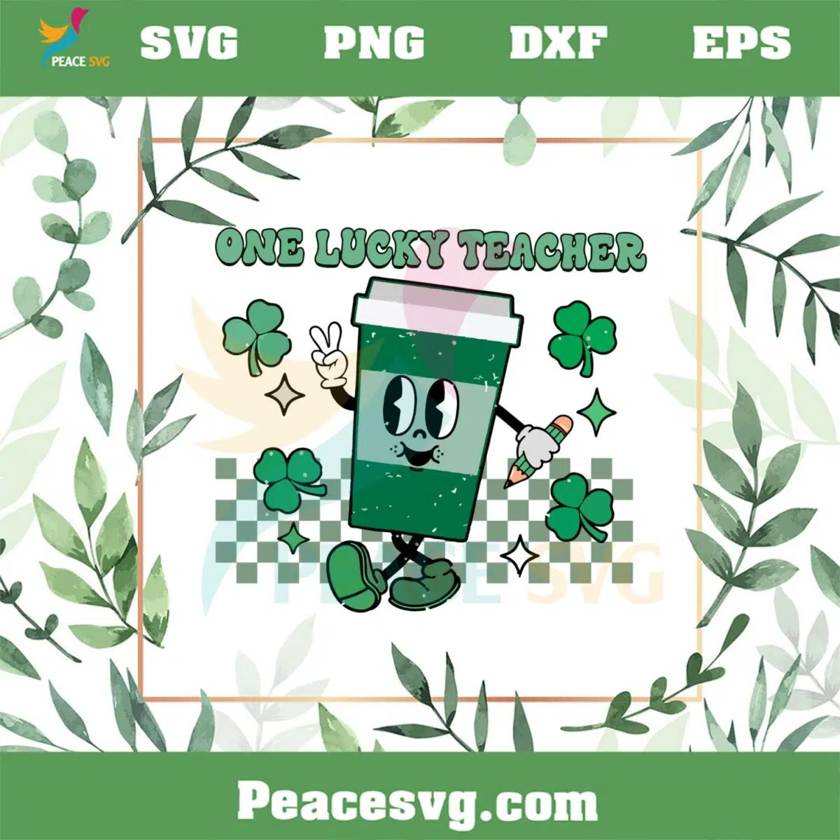 One Lucky Teacher Retro Coffee Lover SVG Groovy St Patrick’s Day SVG