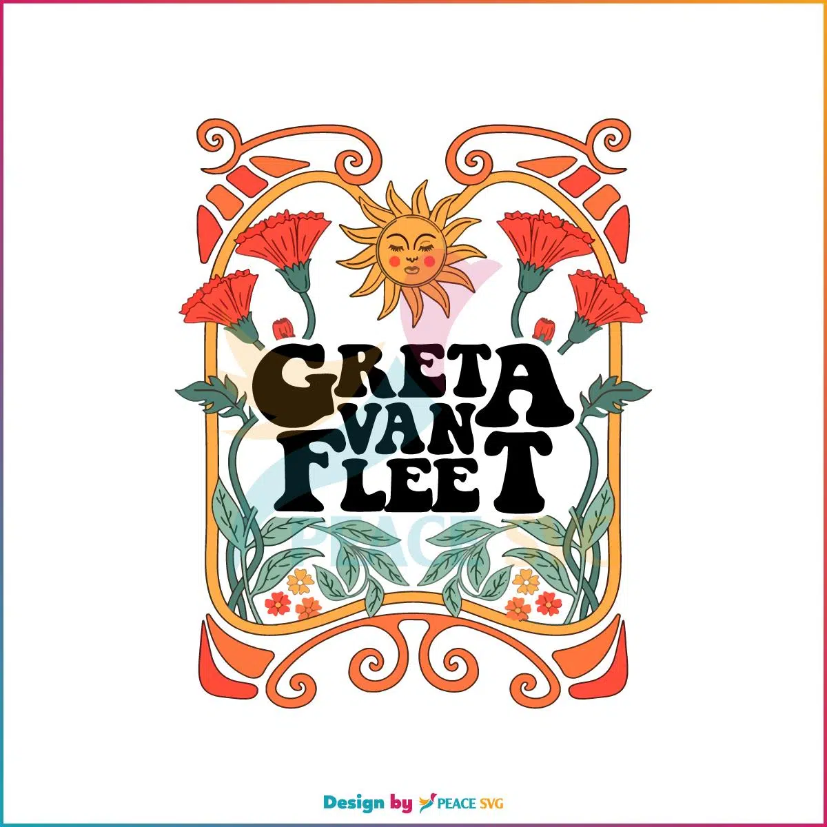 Floral Retro Greta Van Fleet SVG Vintage Dream In Gold Tour 2023 SVG