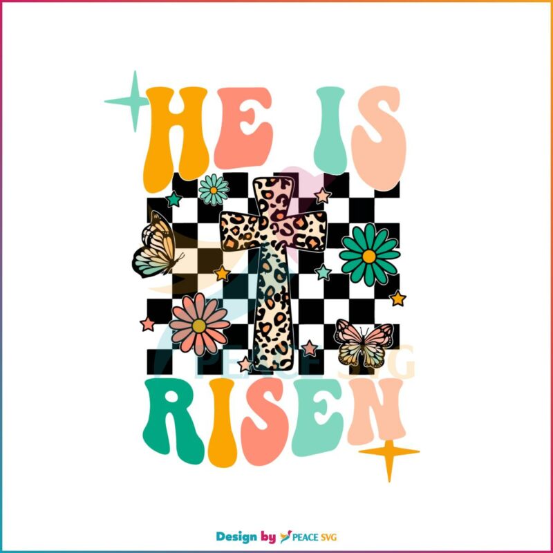 Retro He Is Risen Leopard Christian Easter Cross Svg Cutting Files