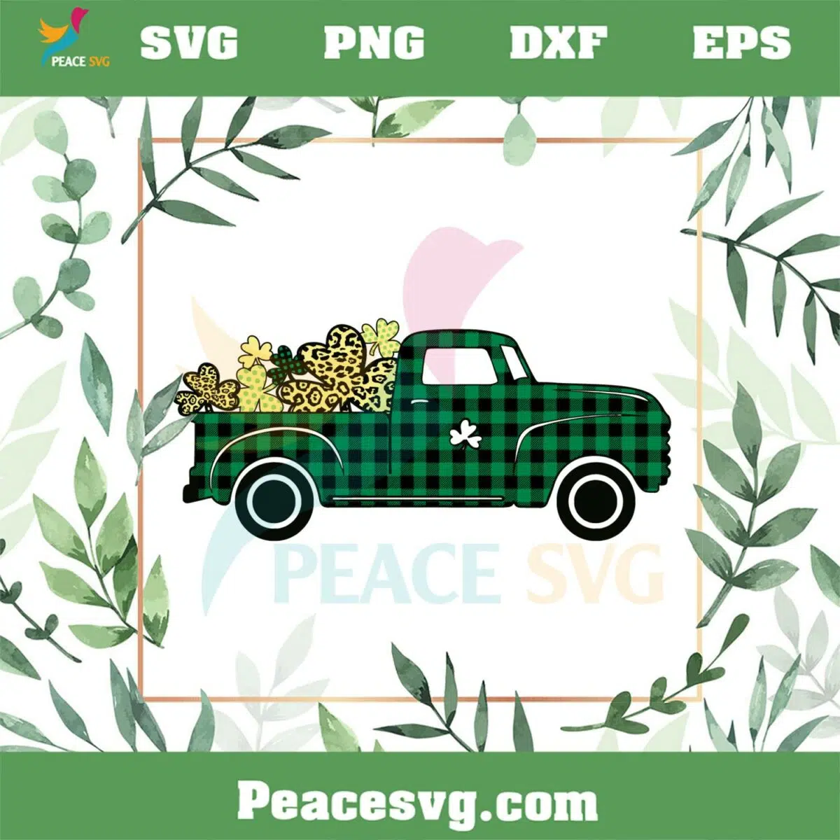 St Patrick’s Buffalo Plaid Truck with Cheetah Shamrocks SVG