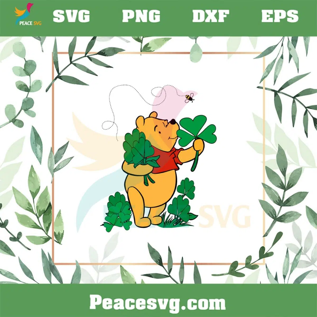 Winnie The Pooh And Lucky Clovers Saint Patrick’s Day Svg Cutting Files