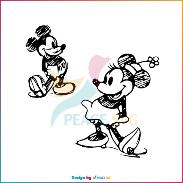 Disney Sketch Mickey Minnie Vintage Disney Cartoon SVG Cutting Files