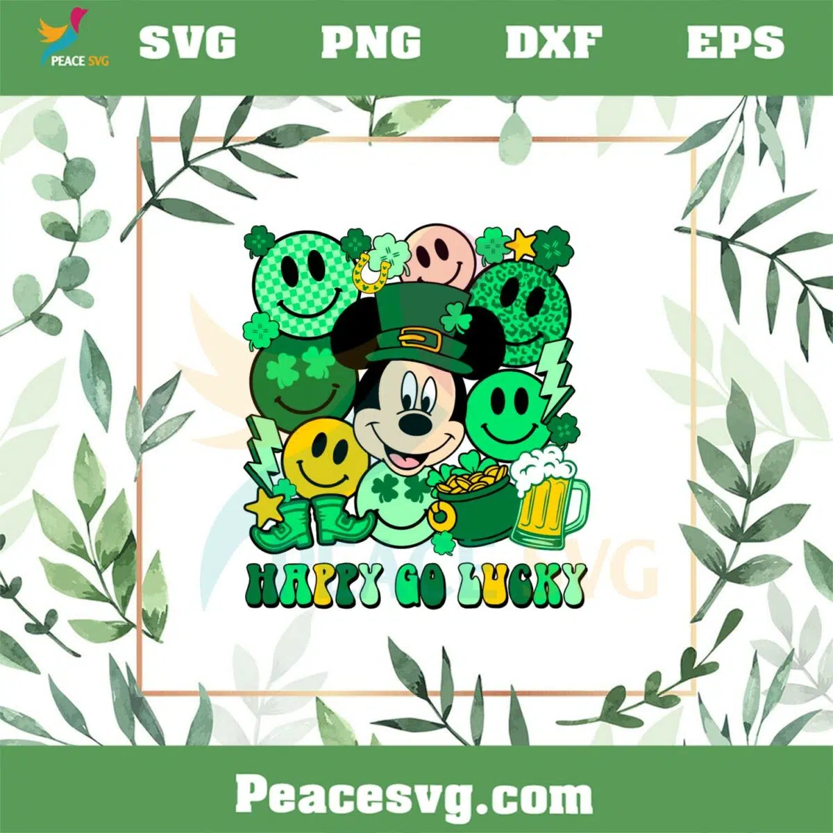 Happy Go Lucky St Patrick’s Day Mickey Mouse Svg Cutting Files