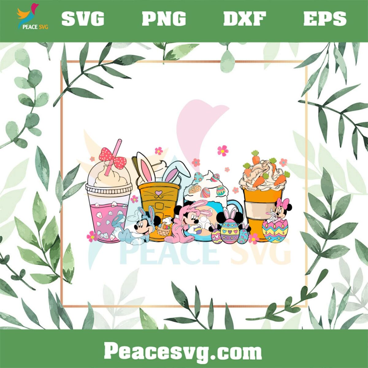 Cute Ester Bunny Mickey And Minnie Easter Coffe Cup Svg