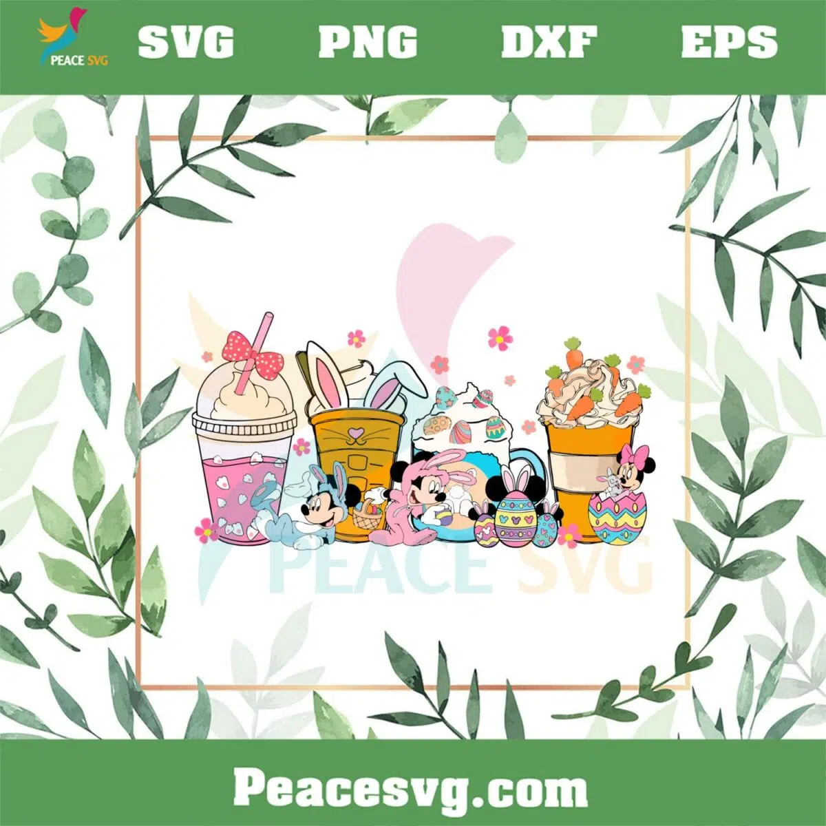 Cute Ester Bunny Mickey And Minnie Easter Coffe Cup Svg