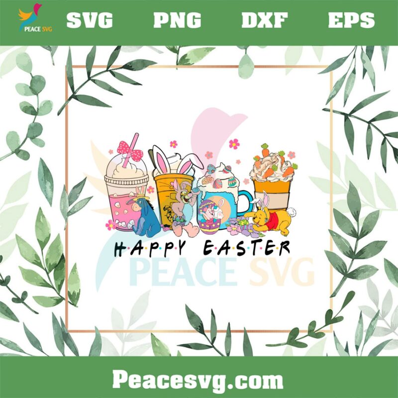 Cute Easter Bunny Winnie The Pooh Easter Coffee Cup Svg