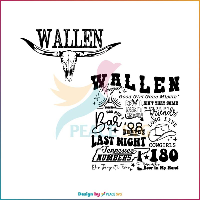 Retro Wallen Full Tracks List Western Country Music Bull Skull SVG Cutting Files