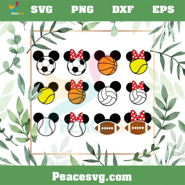 Minnie Mickey Mouse Sports Heads SVG Bundle File For Cricut