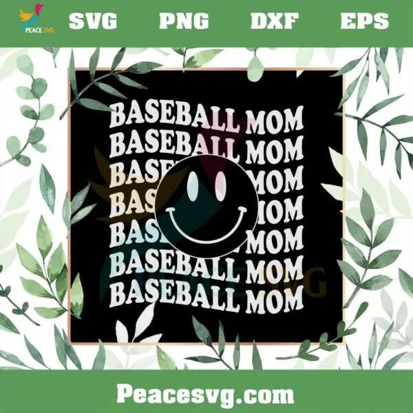 Groovy Smiley Baseball Mom SVG Graphic Designs Files