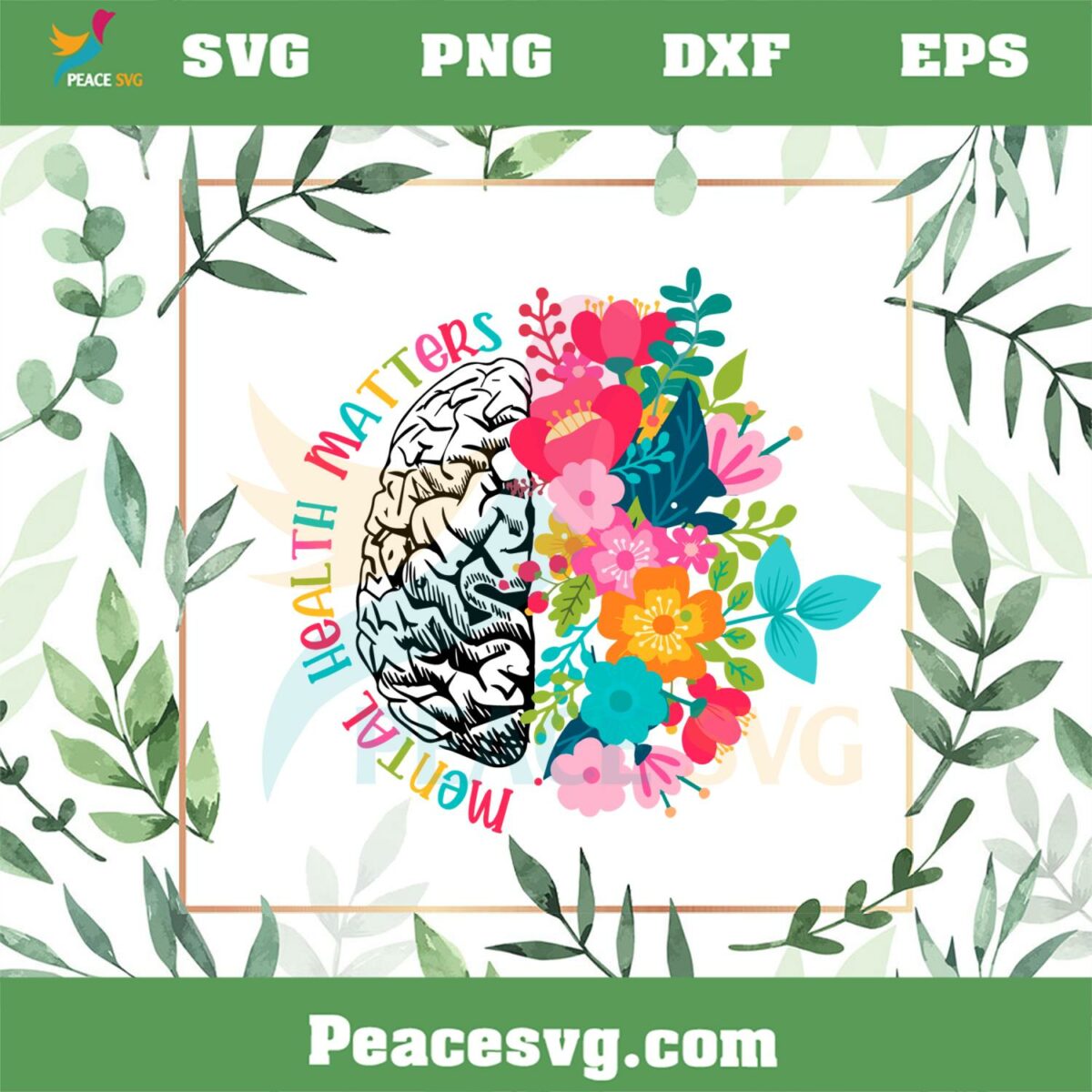 Mental Health Matters Floral Brain SVG Graphic Designs Files