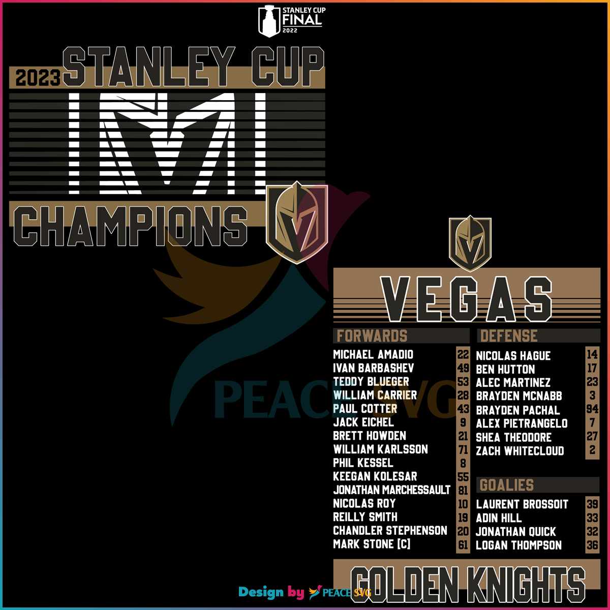 Vegas Golden Knights Stanley Cup Champions Roster SVG File » PeaceSVG