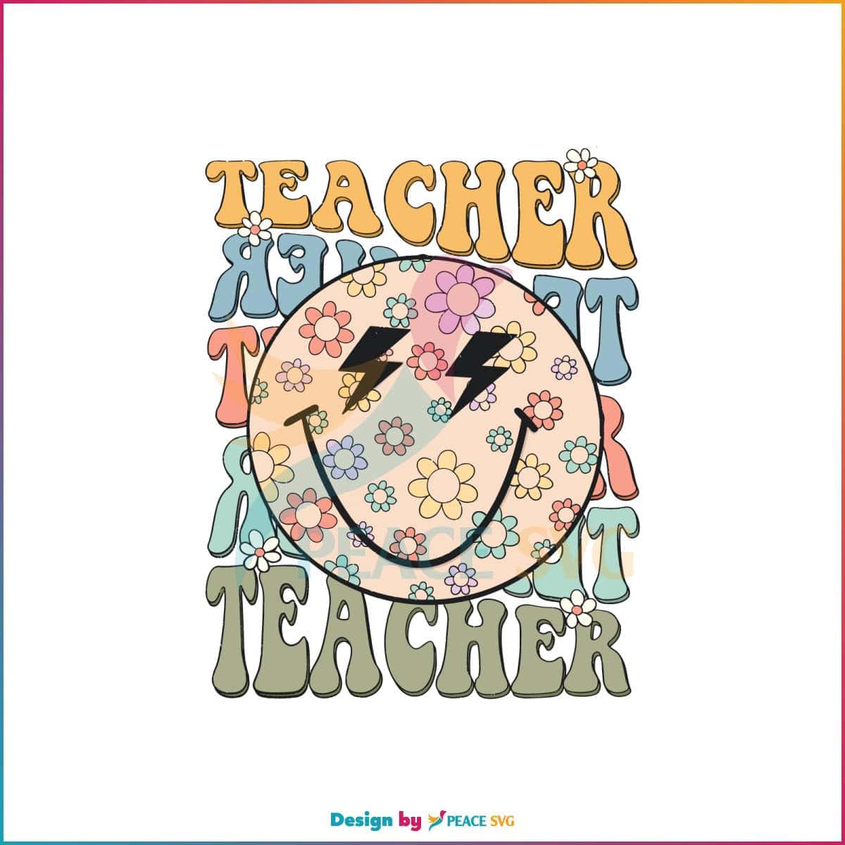 Retro Teacher Back To School SVG Teacher Smiley Face SVG Files » PeaceSVG