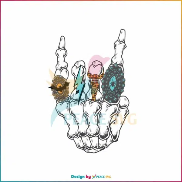 retro-halloween-turquoise-rings-skeleton-hand-svg-cricut-file