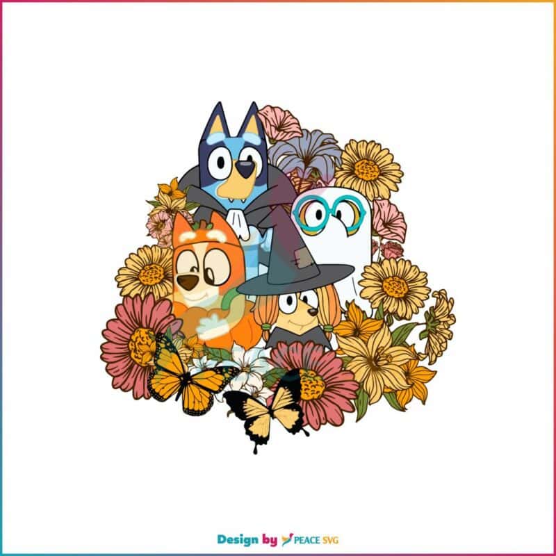 Floral Bluey And Friend Witches Halloween SVG Cricut File » PeaceSVG