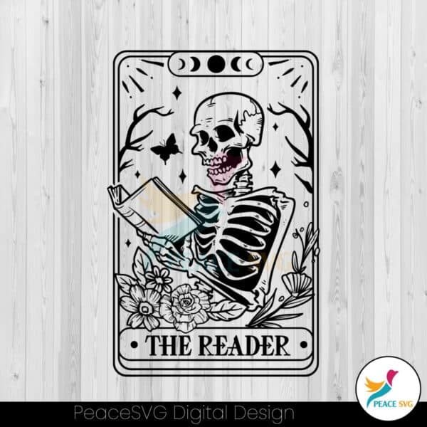 the-reader-tarot-card-skeleton-read-book-svg-digital-file