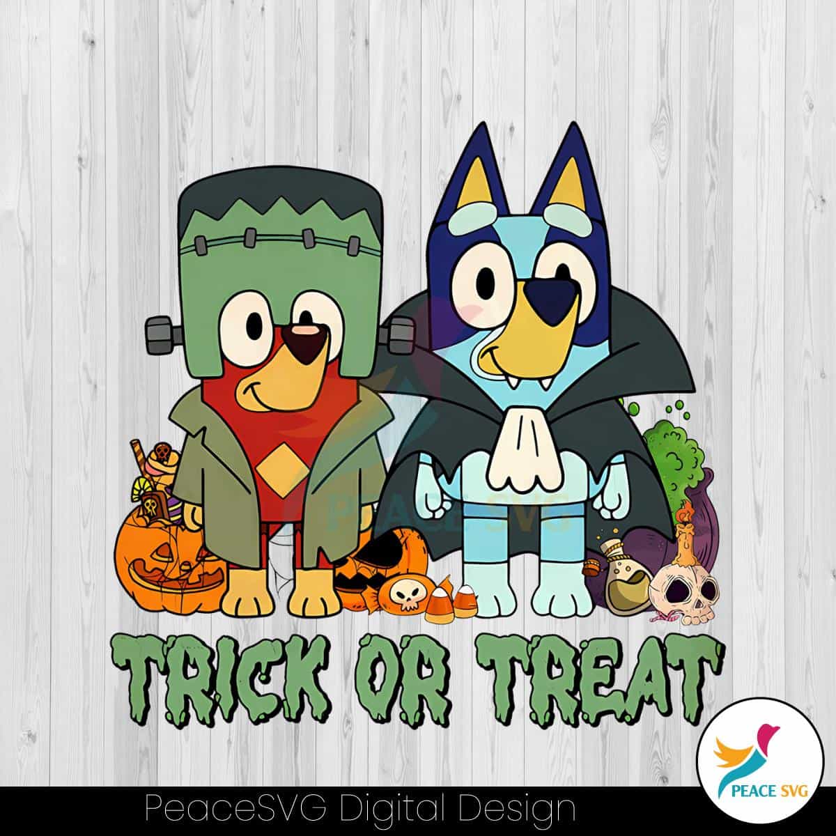 Funny Bluey Halloween Trick Or Treat PNG Download File » PeaceSVG