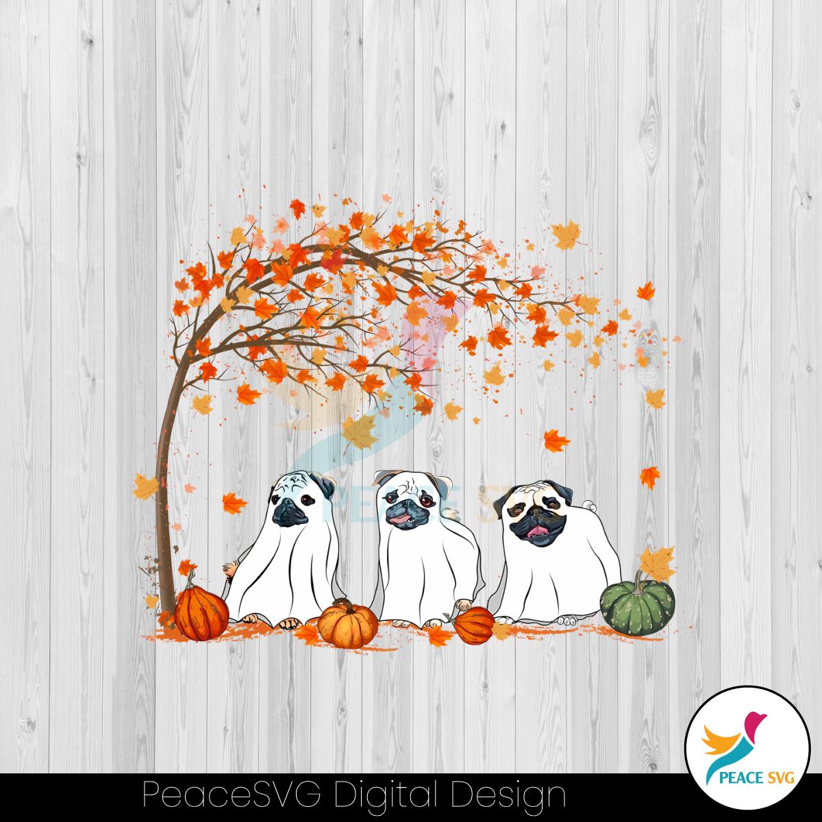 halloween-pug-ghost-cute-under-fall-tree-png-download