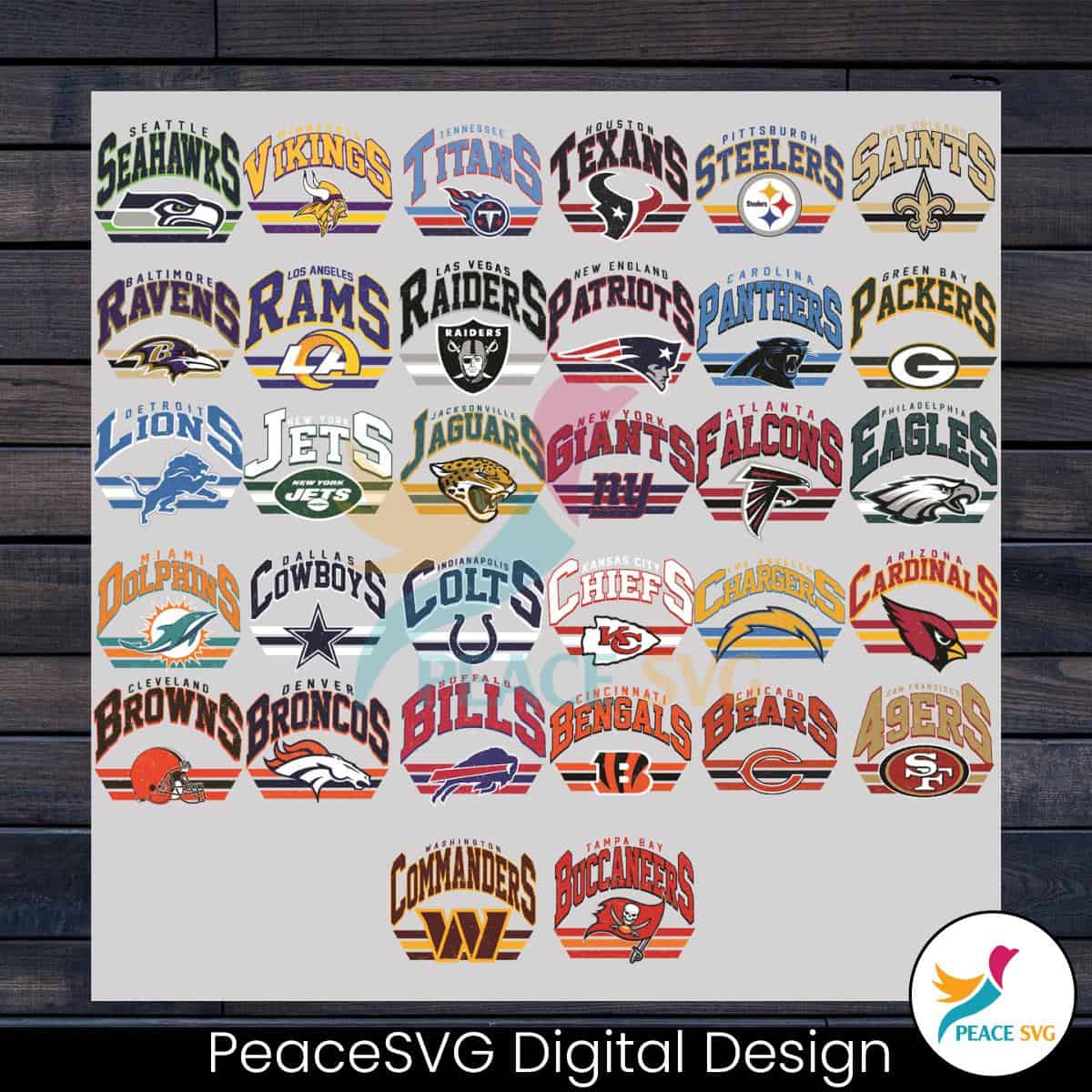 Retro Vintage NFL Football Logo Team SVG Bundle Digital Download - PeaceSVG