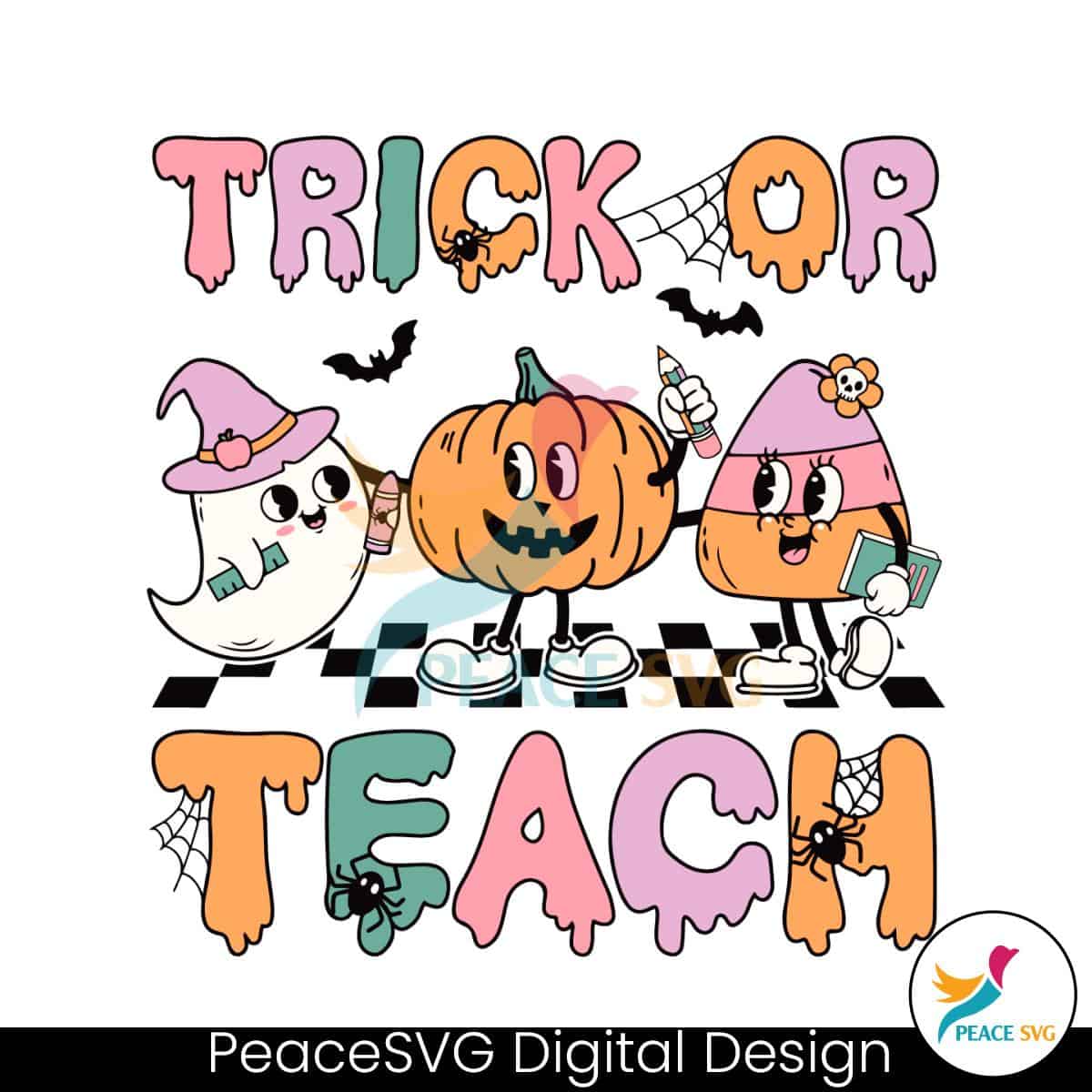 Retro Cute Spooky Trick Or Teach SVG Graphic Design File » PeaceSVG