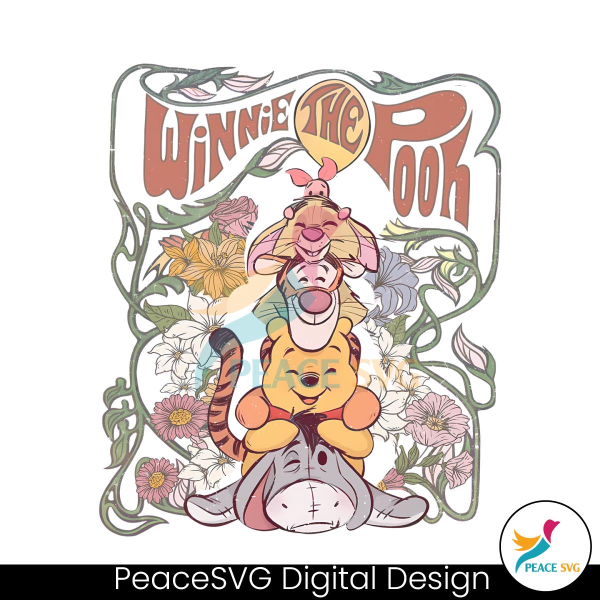 Retro Winnie The Pooh Floral Pooh and Friends PNG File » PeaceSVG