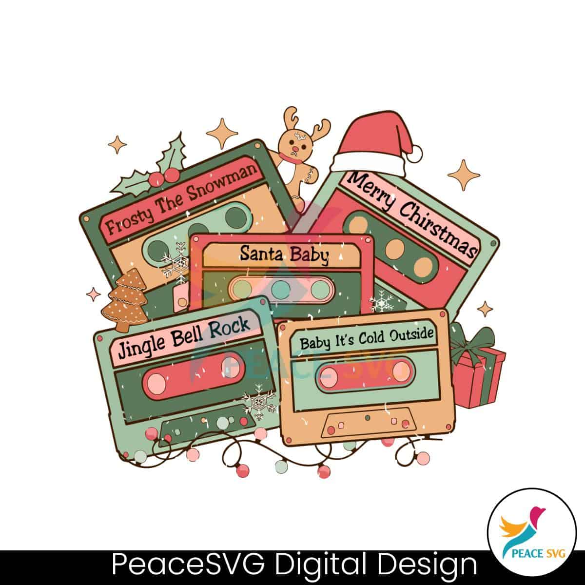 Retro Vintage Merry Christmas Music Cassette Svg Download Peacesvg