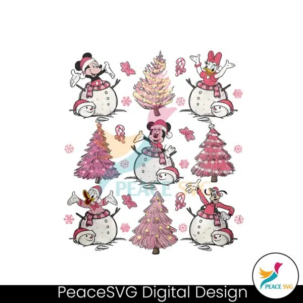 vintage-mickey-and-friends-pink-christmas-tree-png-file