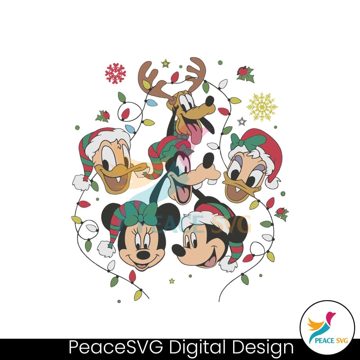 Retro Disney Christmas Lights Mickey Friends SVG Files » PeaceSVG