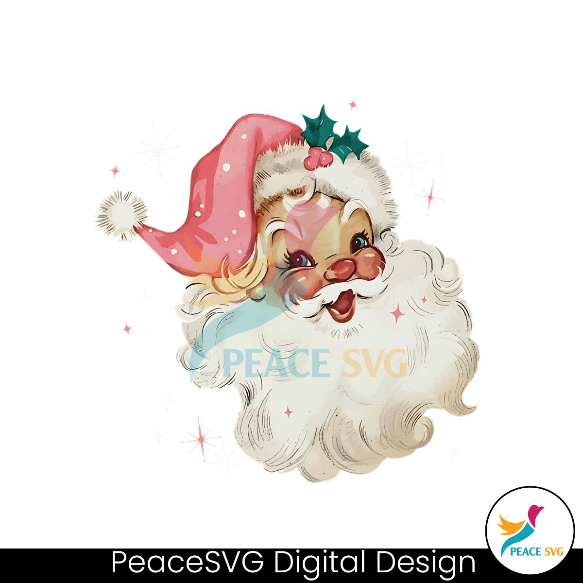 Retro Pink Santa Christmas PNG Sublimation Download