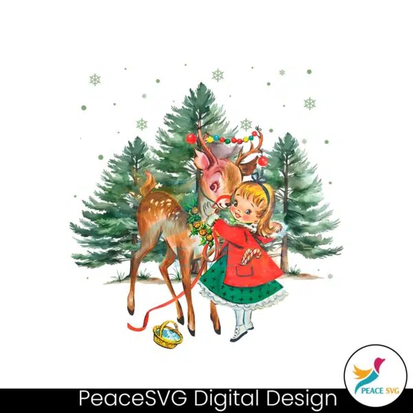 vintage-christmas-girl-and-reindeer-png-sublimation-design