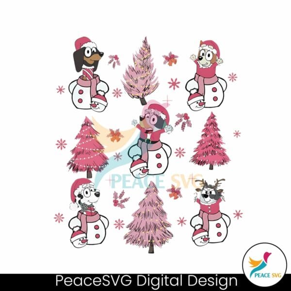 bluey-family-pink-christmas-tree-png-sublimation-design