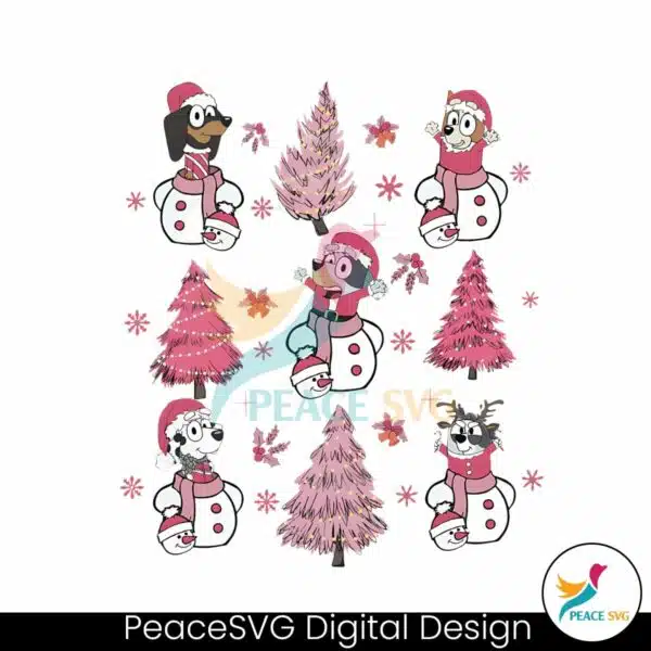 bluey-family-pink-christmas-tree-png-sublimation-design