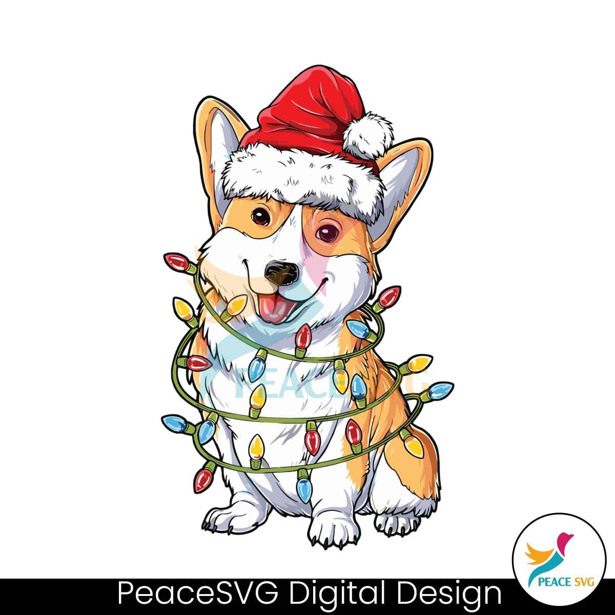 Cute Corgi Christmas Lights Santa Hat SVG Digital Cricut File » PeaceSVG