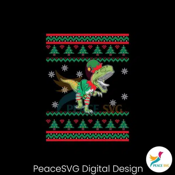 dinosaur-in-elf-costume-ugly-sweater-christmas-svg-file