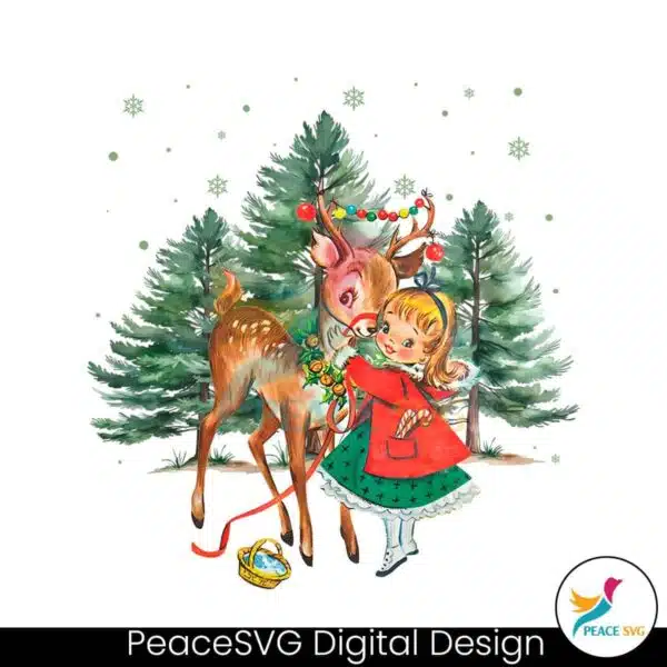 vintage-christmas-girl-and-reindeer-png-sublimation-design