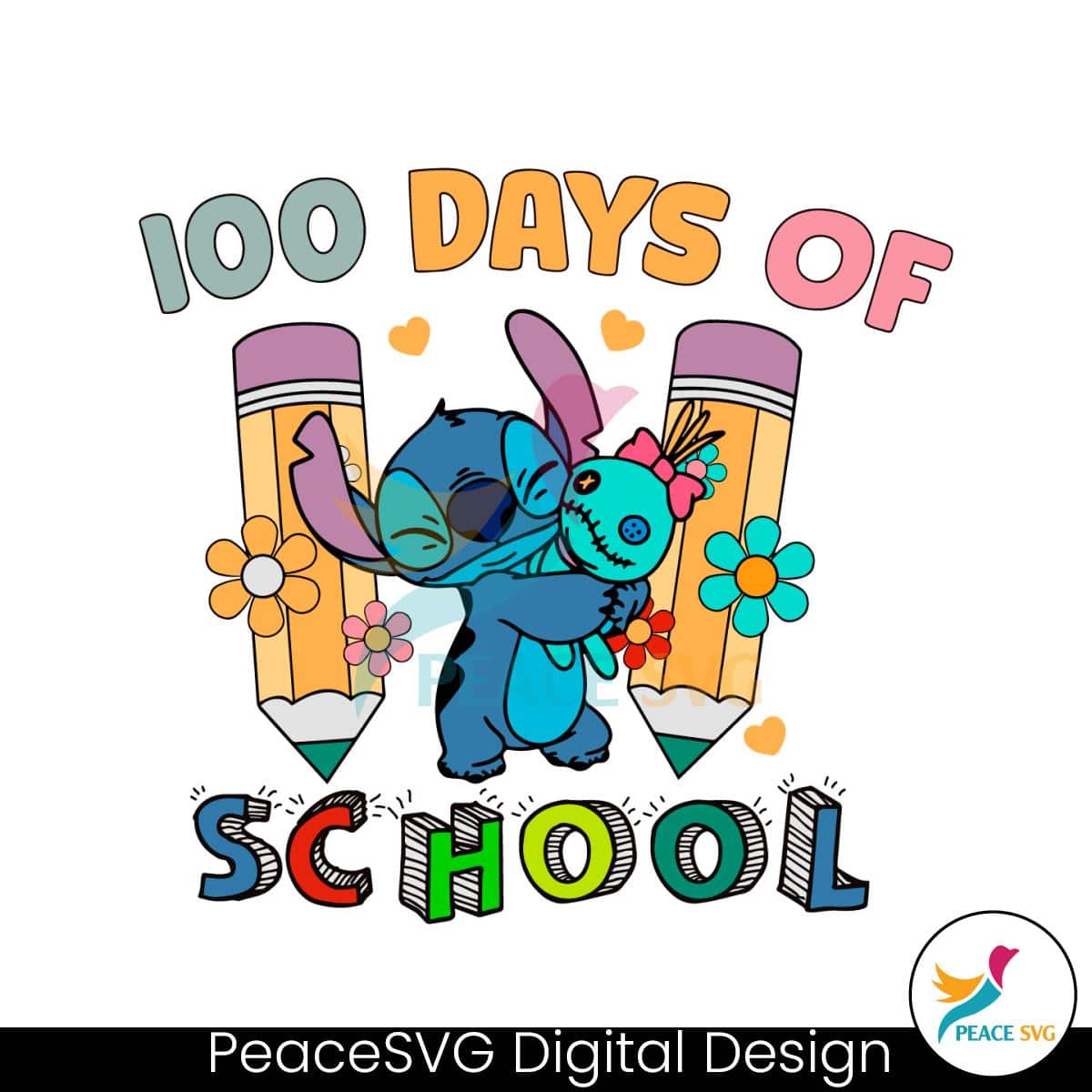 Cute Stitch 100 Days Of School Svg Clipart Peacesvg 3010