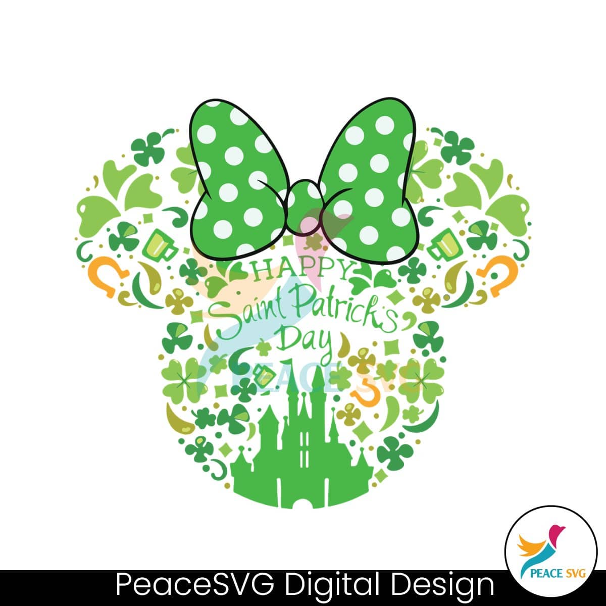 Happy Saint Patricks Day Minnie Head Svg Instant Download Peacesvg