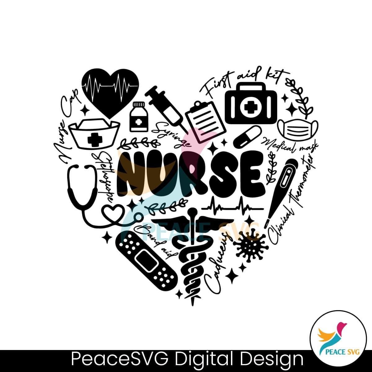 Retro Heart Nurse Doodles First Aid Kit SVG Clipart » PeaceSVG