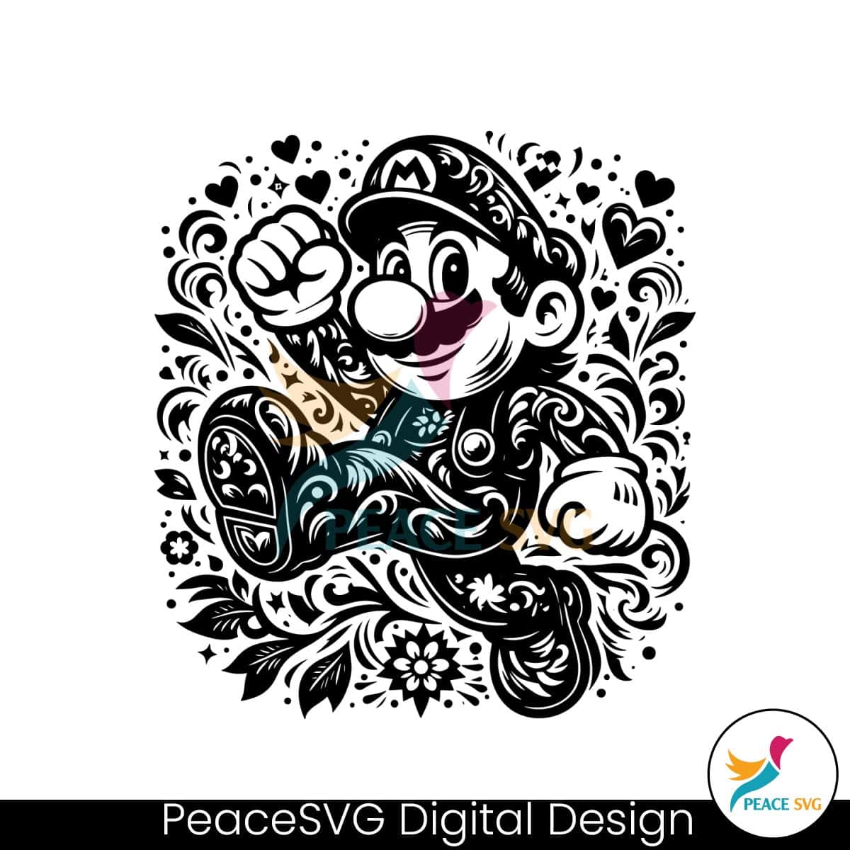 Floral Super Mario Cartoon Character SVG Clipart » PeaceSVG