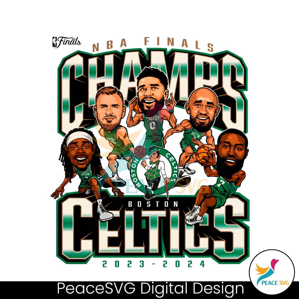 Boston Celtics 2024 Nba Finals Champs Caricature Png Instant Download