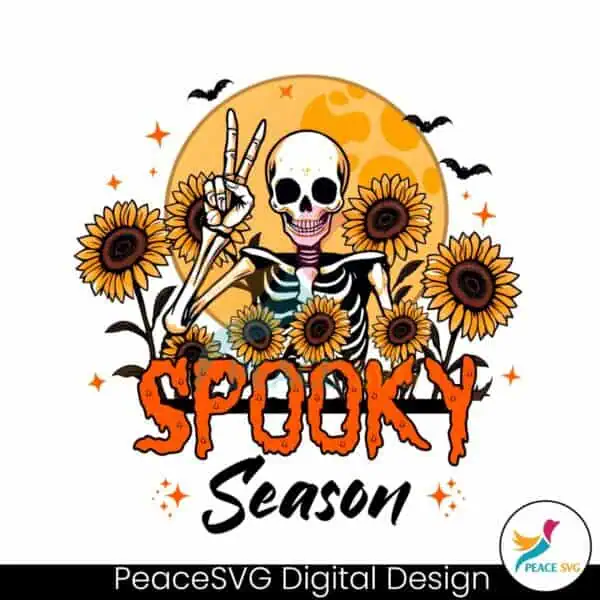 spooky-season-halloween-skeleton-sunflowers-png