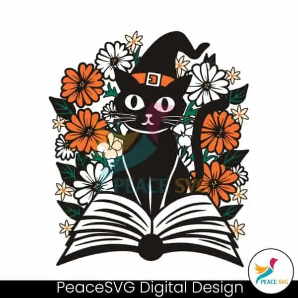 floral-black-cat-witchy-cat-bookish-svg