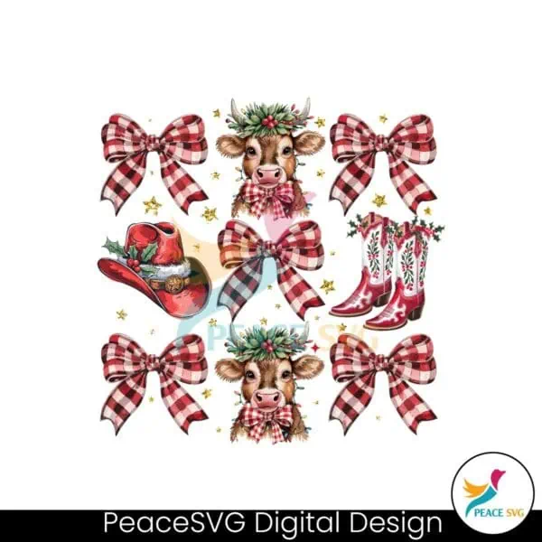 retro-coquette-western-christmas-highland-cow-png