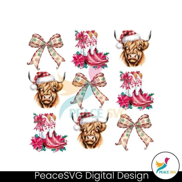 coquette-cowgirl-christmas-png-highland-cow-bow-png-funny-retro-christmas-png-western-christmas-season-designs