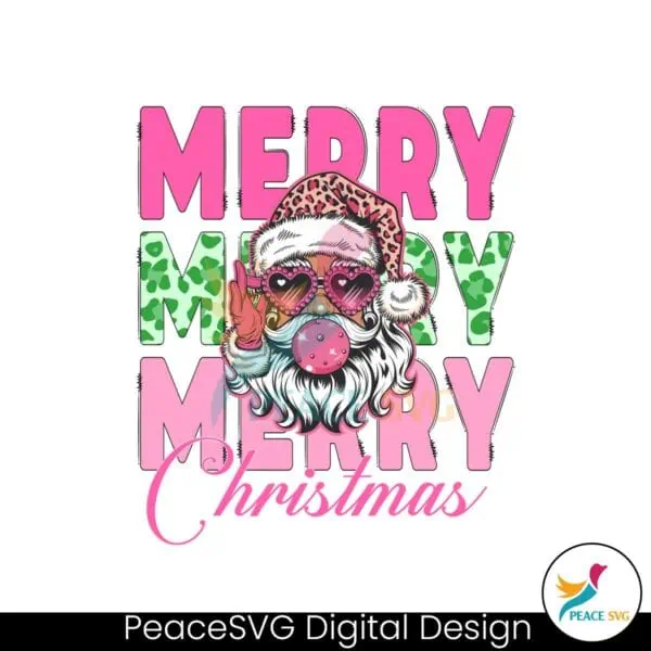 pink-christmas-retro-leopard-hat-santa-blowing-bubble-png