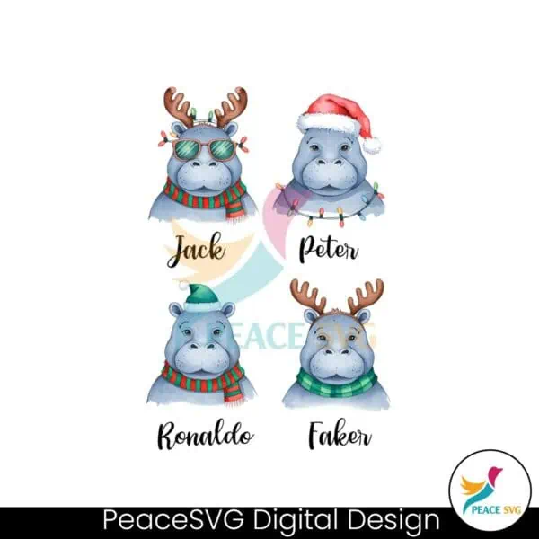 personalized-christmas-hippos-santa-hat-family-matching-kids-name-png