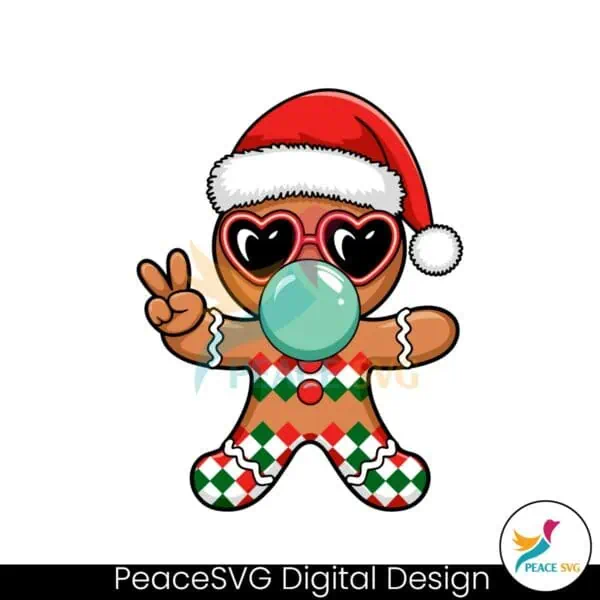 retro-cute-christmas-gingerbread-blowing-bubbles-santa-hat-svg