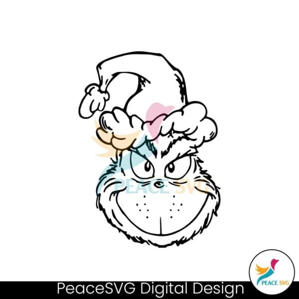 christmas-grinch-head-santa-hat-outline-svg