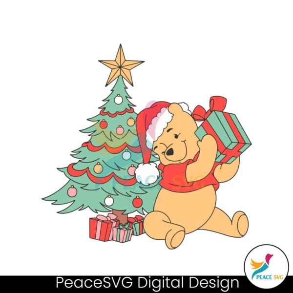 retro-christmas-winnie-the-pooh-santa-hat-christmas-tree-svg