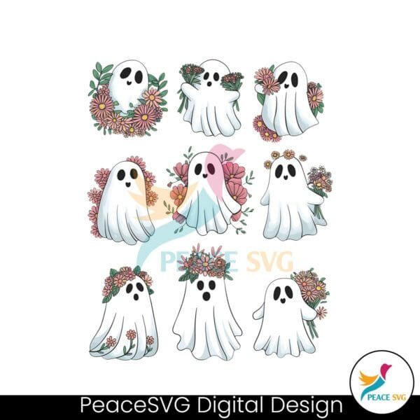 retro-halloween-cute-flower-ghosts-spooky-season-png-bundle